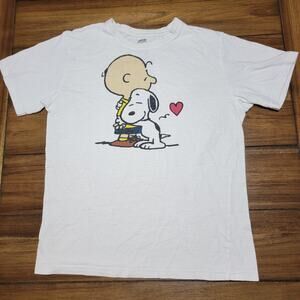 Peanuts White Unisex Tee Snoopy Hug - Size Medium